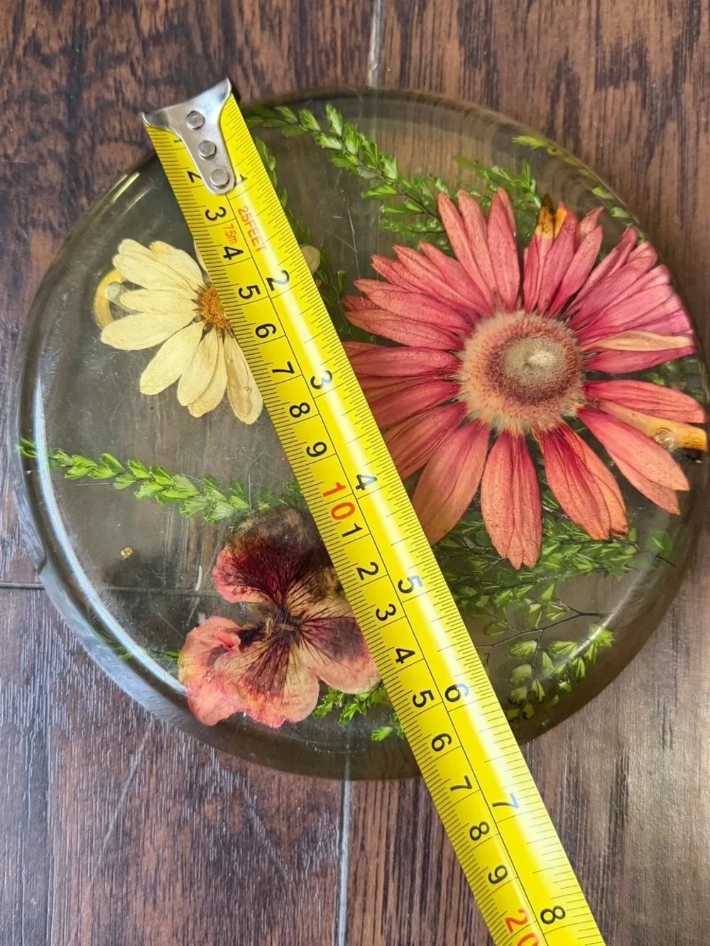 Vintage 60s 70s Footed Lucite Resin Flower Floral Trivet Paperweight Boho Earthy
